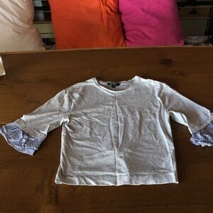 Ralph Lauren Light Gray Layered-Sleeve Top with Striped Ruffle Cuffs